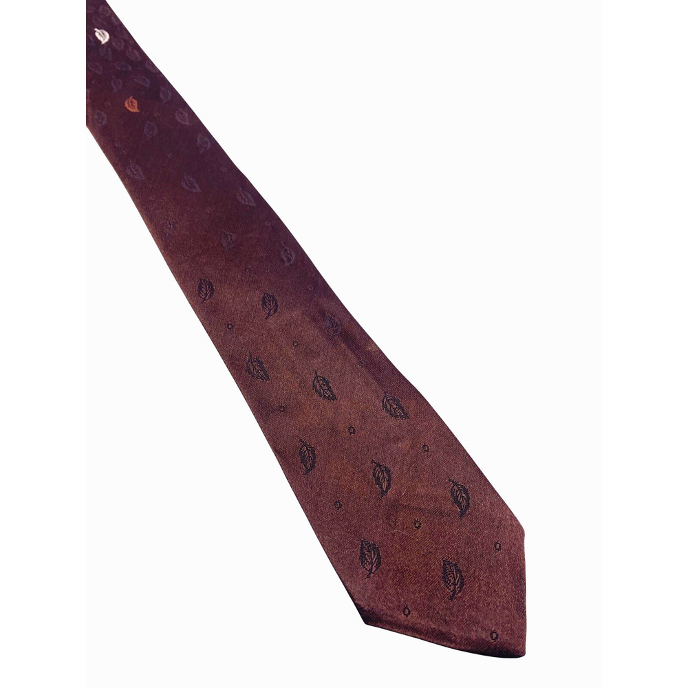 Vintage 60s Tie Skinny Copper Brown Textured Leaf John A Brown Silk Retro Disco